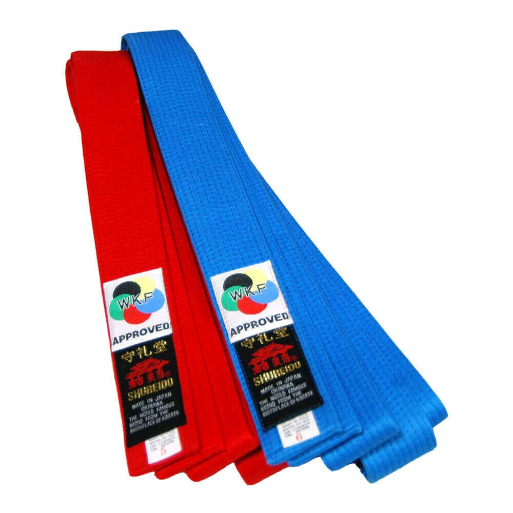 SHUREIDO Kumite Cinturón de Competición de Karate de Algodón Rojo o Azul - WKF 3 SHUREIDO Kumite Cinturón de Competición de Karate de Algodón Rojo o Azul - WKF