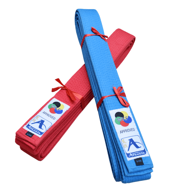 Cinturón de competición de kárate ARAWAZA estilo Japón - Kata - Rojo o Azul - Aprobado por la WKF 3 Cinturón de competición