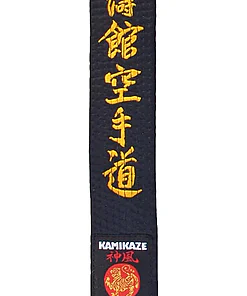 Cinturón de Karate KAMIKAZE Special Shotokan Negro - Algodón o satén de alta calidad