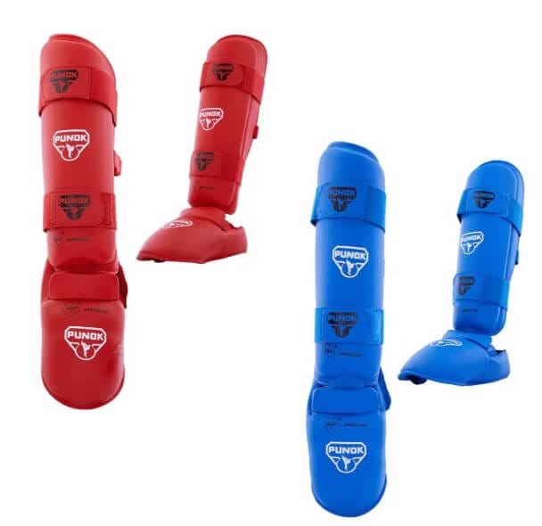 Protector de espinillas y pies de kárate Punok - azul o rojo - WKF 3 karate-punok-shin-and-foot-protectors-blue-or-red-wkf