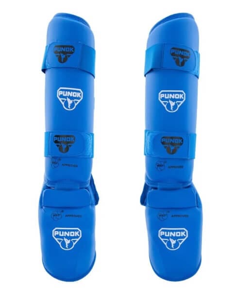 Protector de espinillas y pies de kárate Punok - azul o rojo - WKF 5 karate-punok-shin-and-foot-protectors-blue-wkf