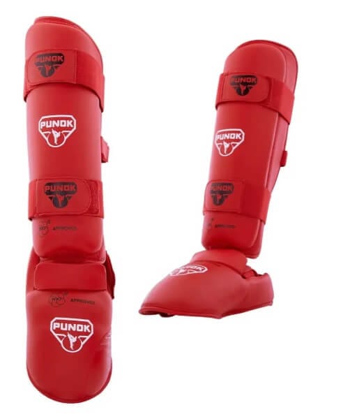 Protector de espinillas y pies de kárate Punok - azul o rojo - WKF 9 shin-and-karate-foot-protectors-punok-red-wkf