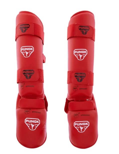 Protector de espinillas y pies de kárate Punok - azul o rojo - WKF 8 karate-punok-shin-y-pies-protectores-rojo