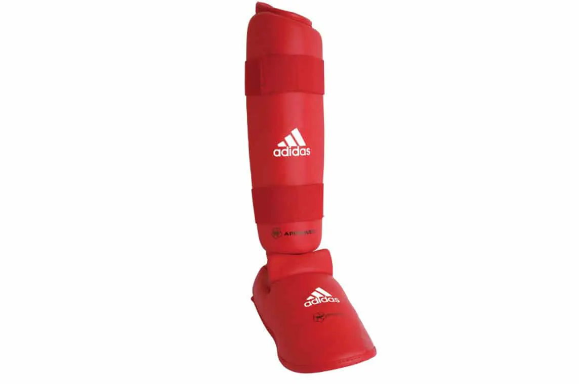 Espinilleras y protectores de pies Adidas para kárate - azul, rojo - WKF 4 adidas-66135d-protector-de-pies-movible-guarda-espinilla-rojo